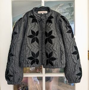 Free People Quinn Quilted Embroidered Cropped Jacket In Black Size Small